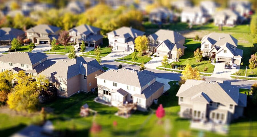 aerial picture of roofs in neighborhood